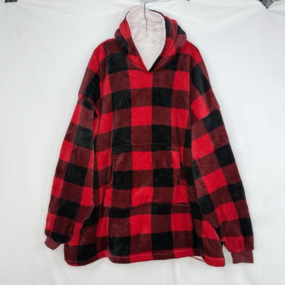 Huggle Hoodie Fleece Sherpa Wearable Blanket Buffalo Plaid One Size Fits All - Picture 13 of 14